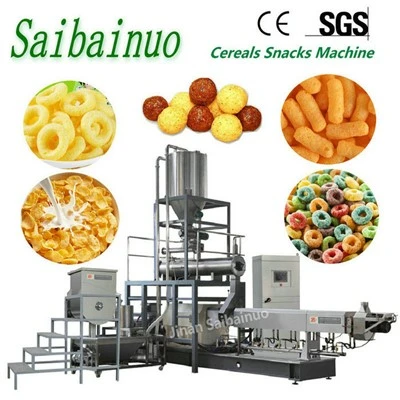 Linha de processamento de extrusora de cereais matinais de flocos de milho
